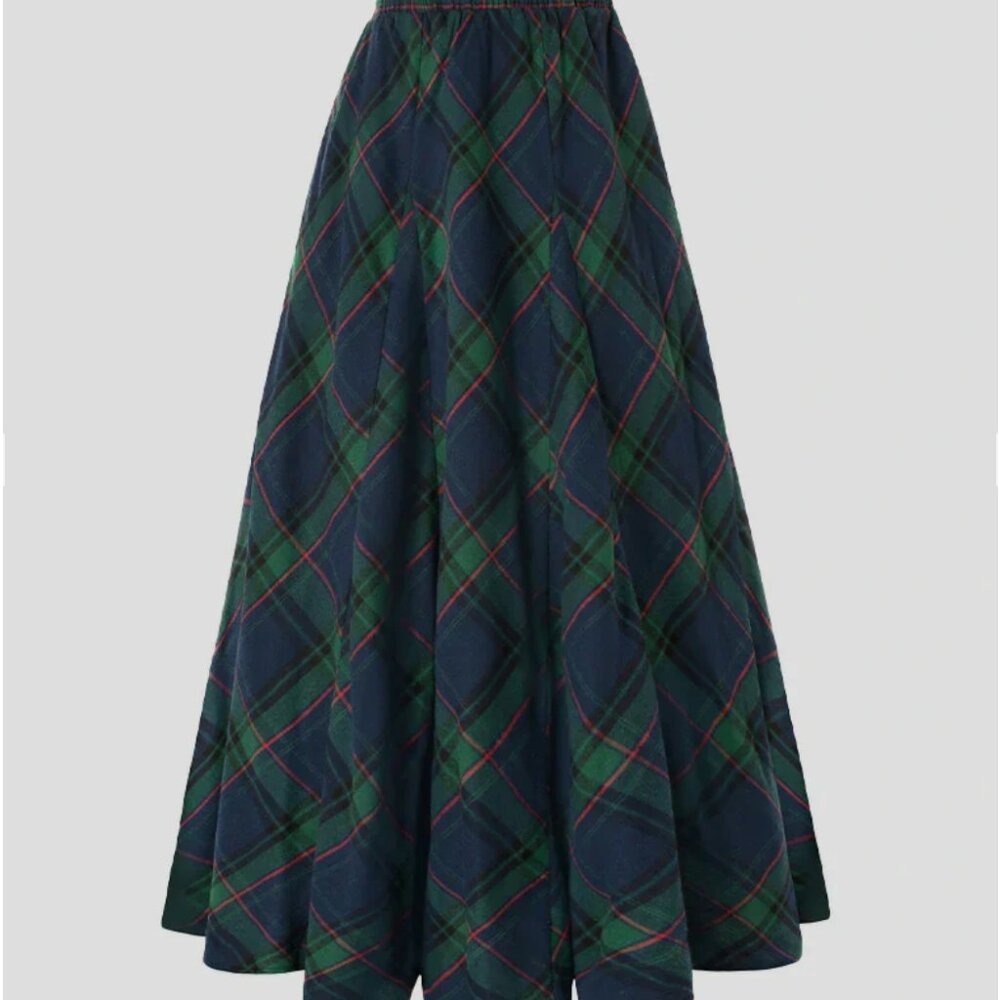Scarlet Darkness Plaid Skirt High Waist Long Maxi Farmhouse Dark Academia Trad